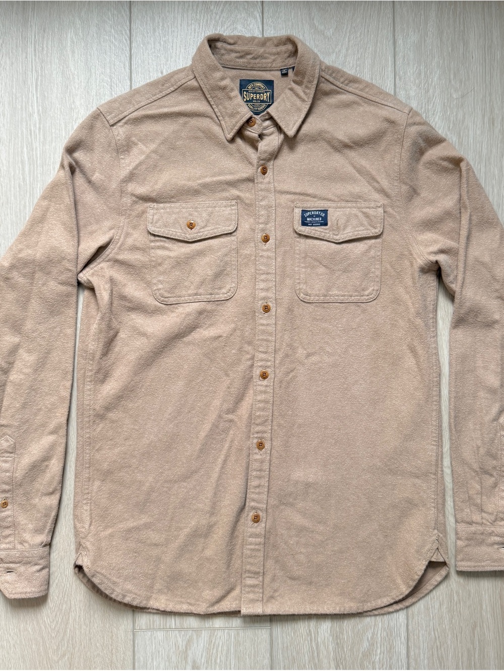 Superdry Men's Beige Long-Sleeve Button-Down Shirt